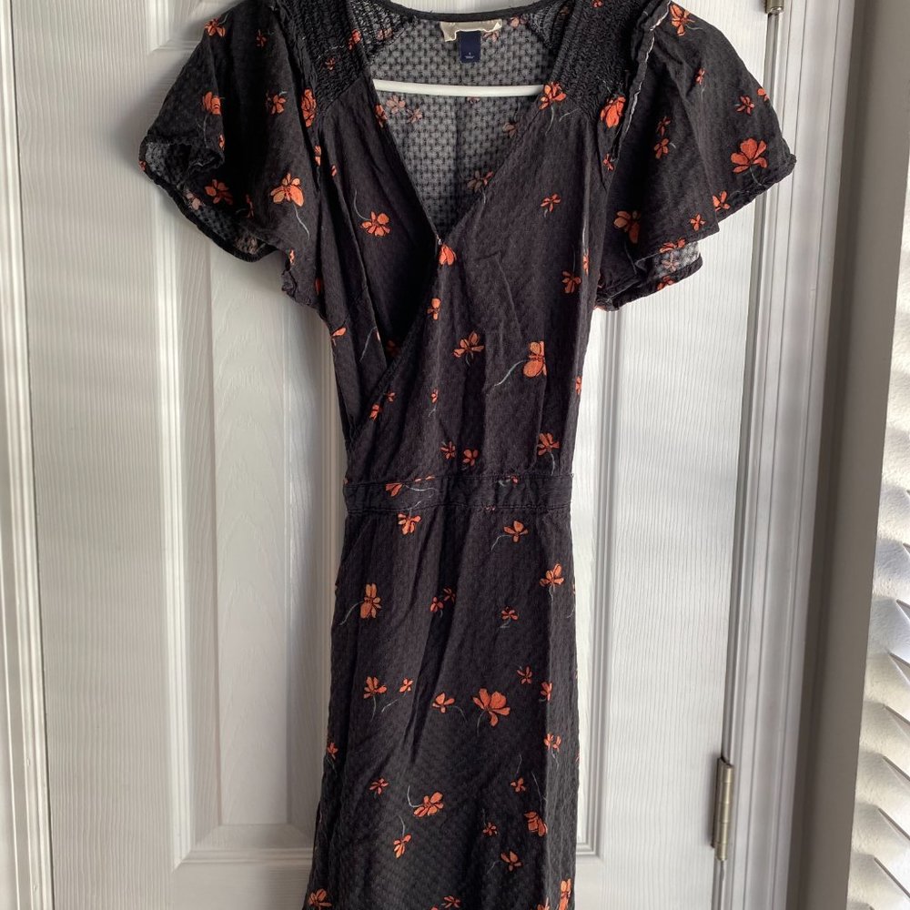 Universal Thread Black Floral Wrap Around Dress | Color: Orange & Black